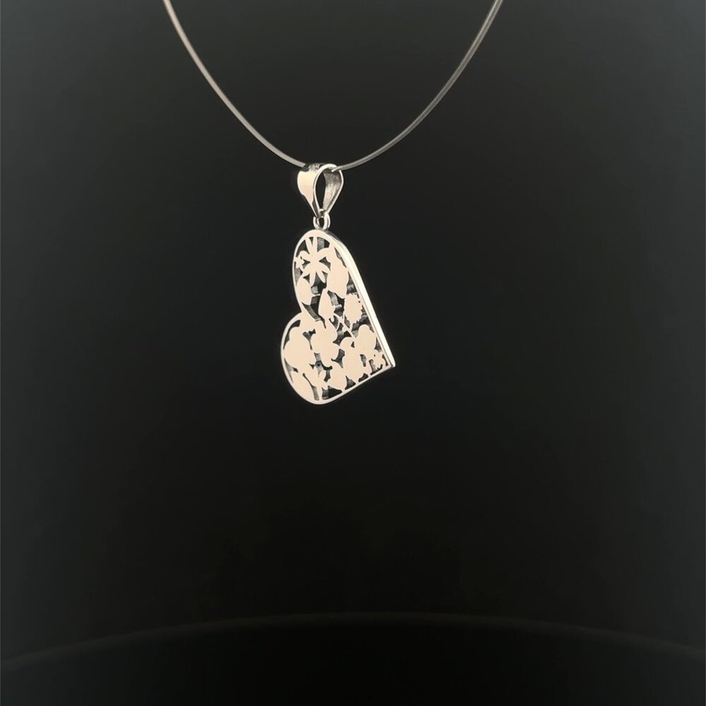 925 Sterling Silver Pendant Heart Flower - Picture 5 of 7